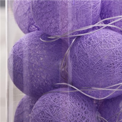 Гирлянда «Нить» 5 м с насадками «Клубки фиолетовые», IP20, прозрачная нить, 20 LED, свечение тёплое белое, 220 В
