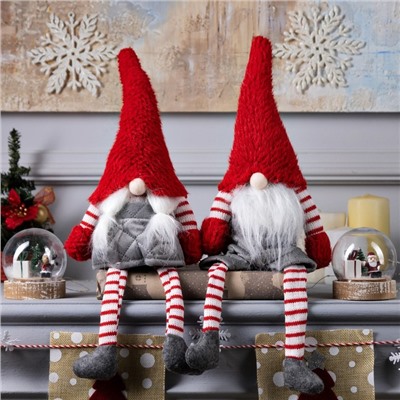 Светодиодная фигура «Гном с бородой» 14×47×9 см, текстиль, батарейки AG10×3 (в комплекте), свечение тёплое белое