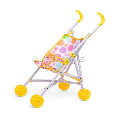 Коляска кукольная (трость, складная, цвет жёлтый, с принтом) в пакете