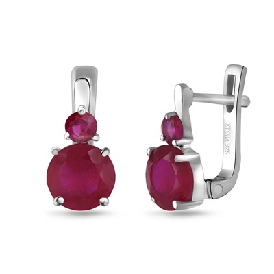 Серьги, 2 рубин корунд круг 7 мм/3.55 ct , 2 рубин корунд 3 мм/0.32 ct, Пиллон