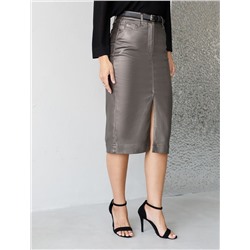 Юбка карандаш металлик средней длины с разрезом из эластичного денима