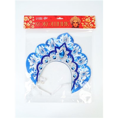 Карнавальный кокошник «Синие цветы» фетр с блёстками
