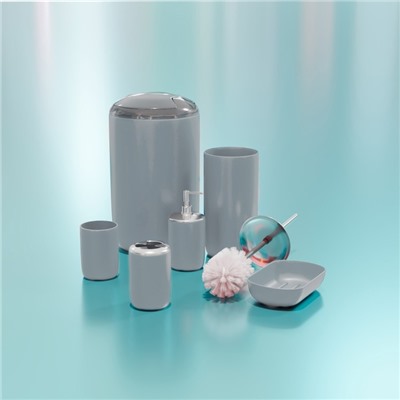 Набор аксессуаров для ванной комнаты «Тринити», 6 предметов (мыльница, дозатор для мыла, два стакана, ёрш, ведро), цвет серый