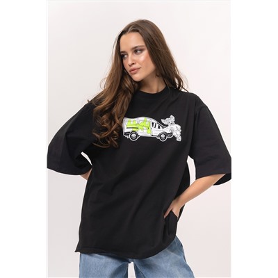 Футболка с принтом черная женская