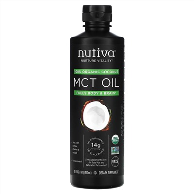 Nutiva, 100% органическое кокосовое масло MCT, неароматизированное, 473 мл (16 жидк. унций)