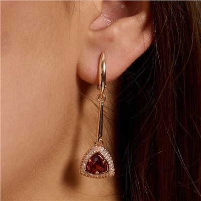 Комплект ювелирной бижутерии коллекция "Дубай" серьги и кольцо 17 р покрытие позолота, вставка: фианиты и цирконы, цвет: красный и прозрачный, арт.215.619-17