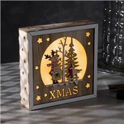 Светодиодная фигура «Олень и снегирь» 15×15×4 см, дерево, батарейки АААх2 (не в комплекте), свечение тёплое белое