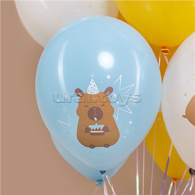 Шар (12''/30 см) Капибары, С Днем Рождения!, Ассорти, пастель, 2 ст, 25 шт.