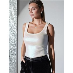 Топ в рубчик с широкими лямками с матовым покрытием металлик из хлопка с эластаном