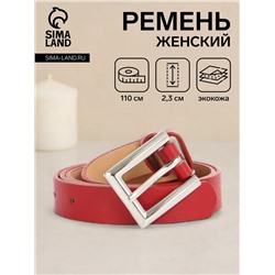 Ремень женский, 110×2.3 см, классическая пряжка металл, серебристая, красный