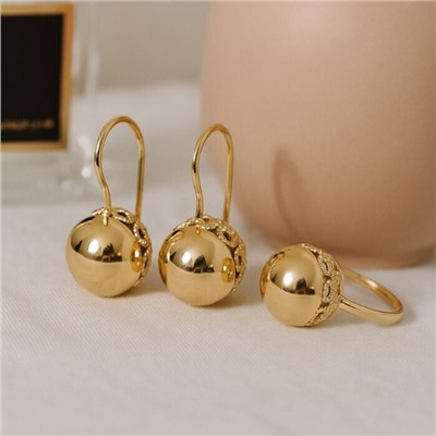 Комплект ювелирной бижутерии коллекция "Дубай" серьги и кольцо 18 р, покрытие позолота,  арт.217.366-18