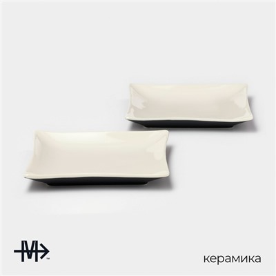 Тарелки Magistro Matt black, 15×2 см, набор 2 шт., квадратные, фарфор, белые, чёрные