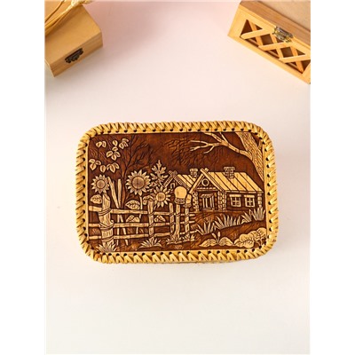 Хлебница-батонница с крышкой «Деревенька», 23×16×11 см, береста