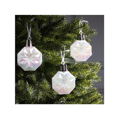 Набор ёлочных шаров «Изморозь», 3 шт., d=7.5 см, 3 LED, от батареек AG13×9, свечение тёплое белое