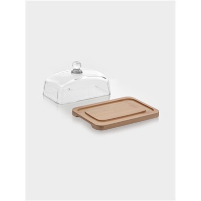 Маслёнка, 17.8×13×10 см, на бамбуковой подставке, стекло, прозрачная