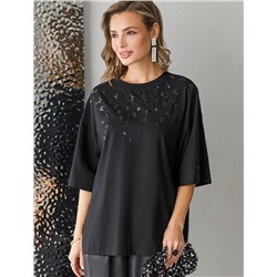 Футболка оверсайз с принтом стразами из премиального хлопка с эластаном