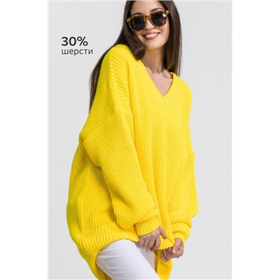 Женский удлиненный вязаный свитер оверсайз с V вырезом Happyfox