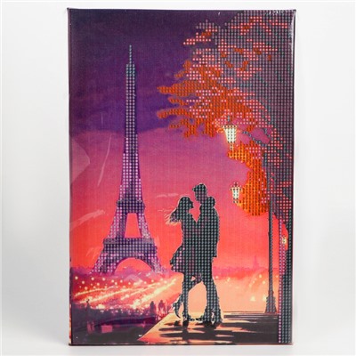 Алмазная мозаика на подрамнике с частичным заполнением «Романтика»‎ с гирляндой, 20×30 см