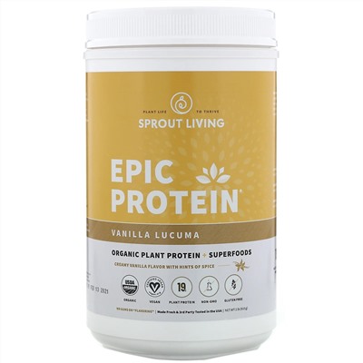 Sprout Living, Epic Protein, органический растительный протеин и суперфуды, ваниль и лукума, 910 г (2 фунта)