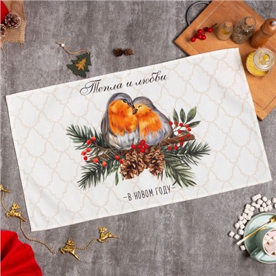 Полотенце Этель Winter robin 40×73 см, 100% хлопок, саржа 190 г/м²