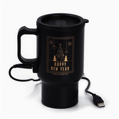 Термокружка Happy New Year, с USB кабелем, 450 мл