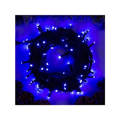Гирлянда «Нить» 10 м, IP44, УМС, тёмная нить, 100 LED, свечение синее, 220 В