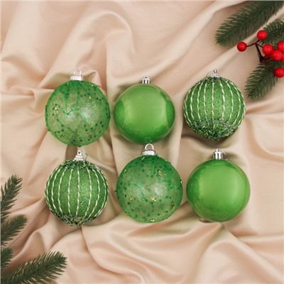 Ёлочные игрушки «Кейлеб», шары новогодние, d=8 см, набор 6 шт., зелёный