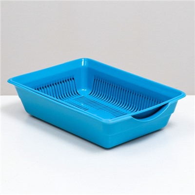 Туалет для кошек, 36×25×9 см, глубокий, с сеткой, пластик, голубой