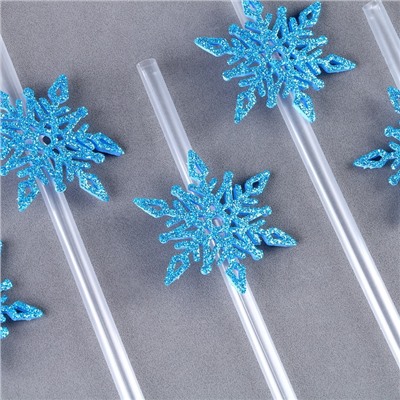 Трубочки для коктейлей одноразовые «Снежинки», в наборе 6 шт., голубые