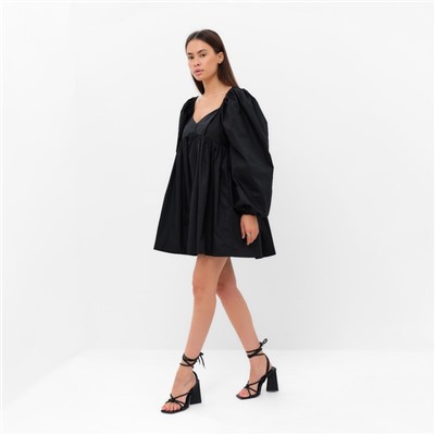 Платье с объёмными рукавами мини женское MIST, чёрное, размер 40-42
