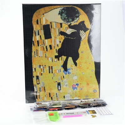 Алмазная мозаика с полным заполнением на холсте с подрамником «Поцелуй с котом», 40×50 см