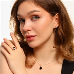 Комплект ювелирной бижутерии коллекция "Дубай" серьги, кулон и кольцо 17 р, покрытие позолота, вставка: фианиты, цвет: черный, арт.213.539-17