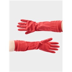 Перчатки хозяйственные Доляна, размер S, длинные манжеты, латексные, красные