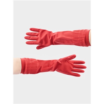 Перчатки хозяйственные Доляна, размер S, длинные манжеты, латексные, красные