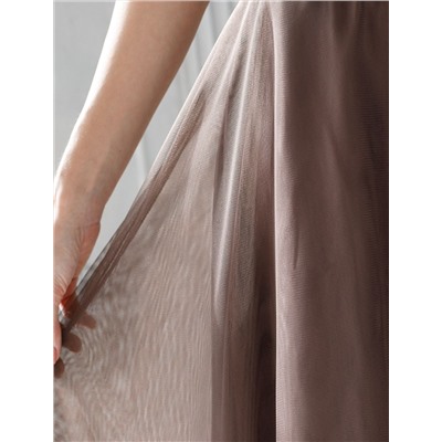 Юбка миди вечерняя на резинке из матового сатина с мягкой сеткой