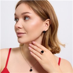 Комплект ювелирной бижутерии серьги, кулон и кольцо 19 р, покрытие посеребрение, вставка: фианит, цвет: черный, арт.313.195-19