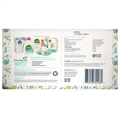 Seventh Generation, Baby Wipes,  Free & Clear, 768 Wipes