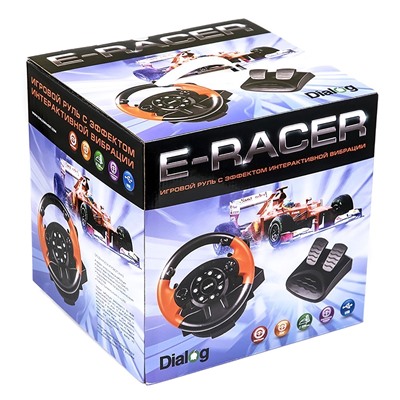 Игровой руль Dialog GW-225VR E-Racer - эф.вибрации, 2 педали+рычаг, PC USB/PS4&3/XB1&360/Android/Switch (black)
