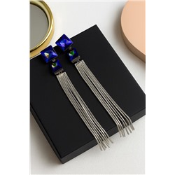 Серьги бижутерия висячие цепочки с крупным камнем, вставка: фианиты, цвет: синий переливающийся, арт.101.262