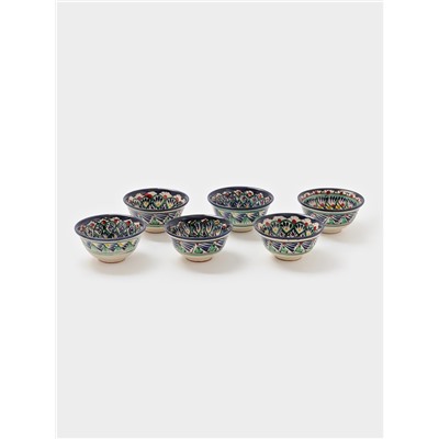 Набор больших пиал Риштанская керамика «Узоры», 6 шт.,11 см, синие