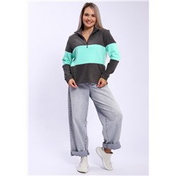 654 Толстовка флис Колор-блок (Серый_ментол)