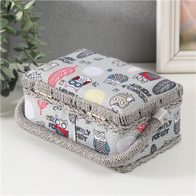 Шкатулка для рукоделия и шитья «Совы и перья», хранение ниток, иголок, мелочи, 18×12×9.5 см