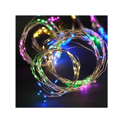 Гирлянда «Занавес» 2.8×3 м роса на крючках, с пультом, IP20, серебристая нить, 300 LED, свечение мульти, 8 режимов, USB