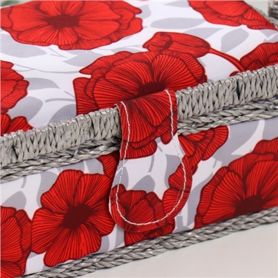 Шкатулка для рукоделия и шитья «Красные маки на белом», хранение ниток, иголок, мелочи, 18×12×9.5 см