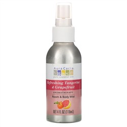 Aura Cacia, спрей для ароматерапии, для распыления в помещении и нанесения на кожу, освежающий мандарин и грейпфрут, 118 мл (4 жидк. унции)