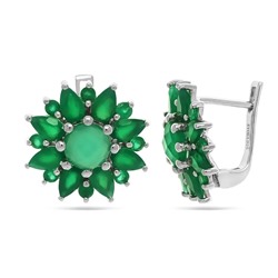 Серьги из серебра зеленый агат, Роза