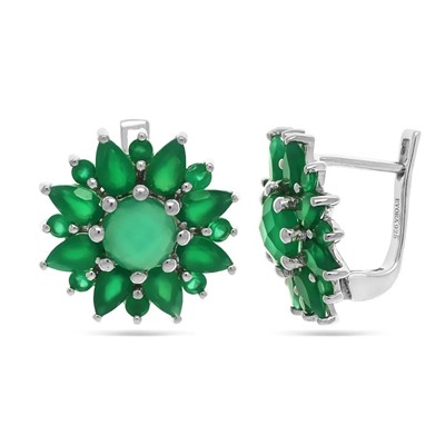 Серьги из серебра зеленый агат, Роза