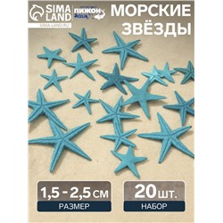 Набор натуральных морских звезд, 1.5 - 2.5 см, 20 шт., синий