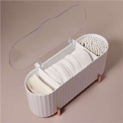 Органайзер для хранения, с крышкой, 3 секции, 21×8×9 см, цвет белый, розовое-золото