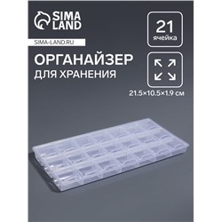 Органайзер для хранения мелочей, 21 отделение, 21.5×10.5×1.9 см, прозрачный